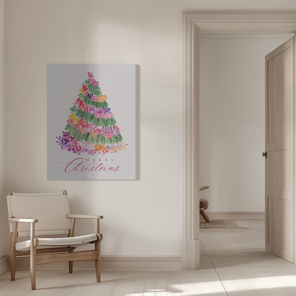 Wall art Floral Christmas tree in pink Canvas Print