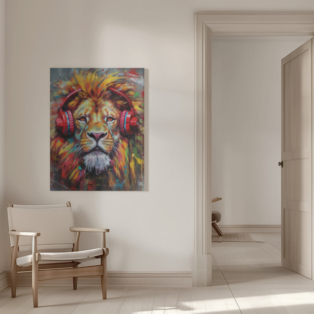 Wall art Lion With Headphones animal
