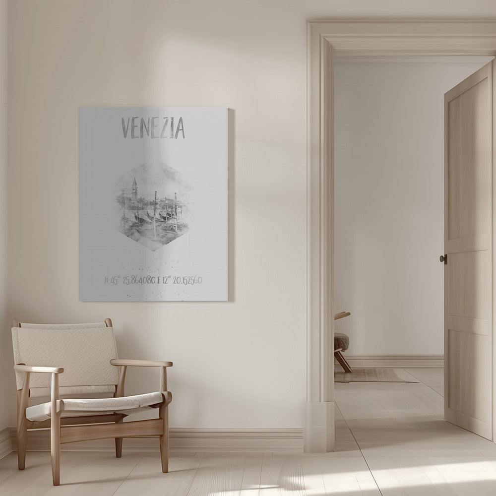 Wall art Coordinates VENICE Grand Canal | monochrome watercolor