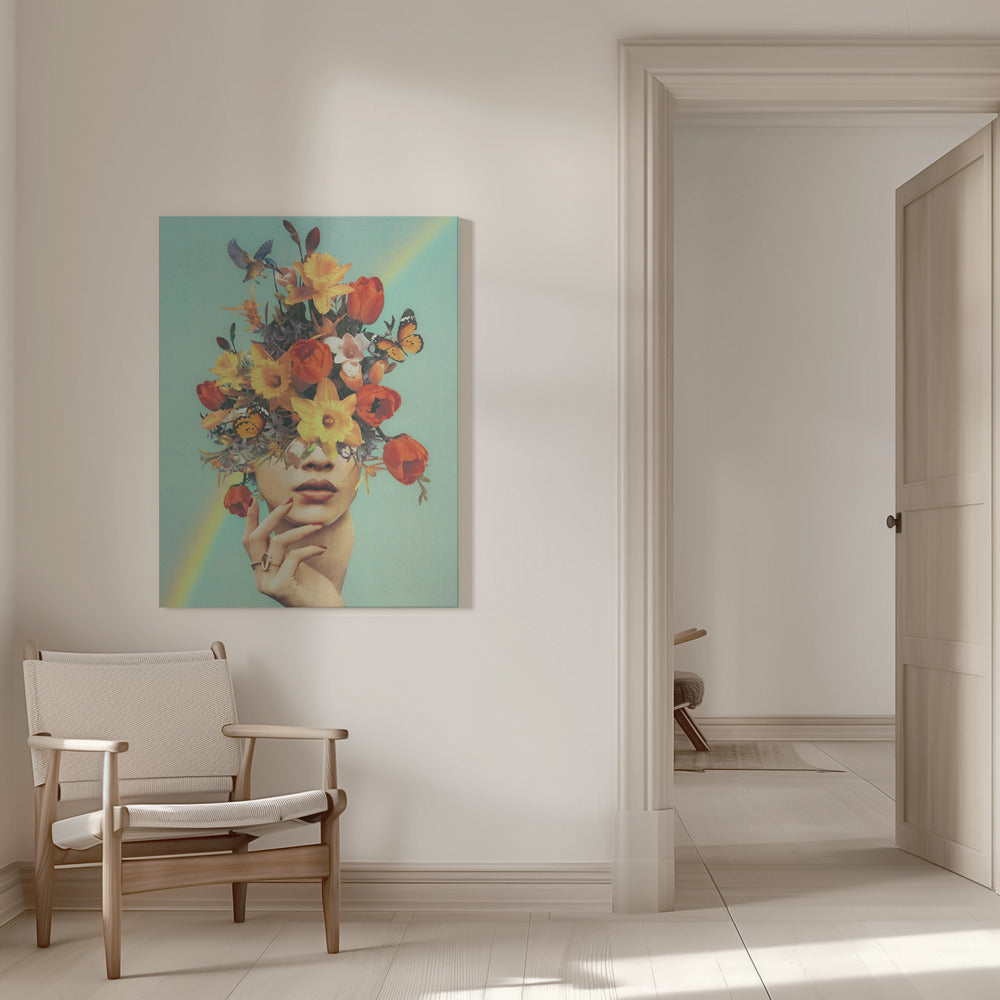 Wall art  Baby's in bloom - Rainbow, flowers, birds &amp; butterflies