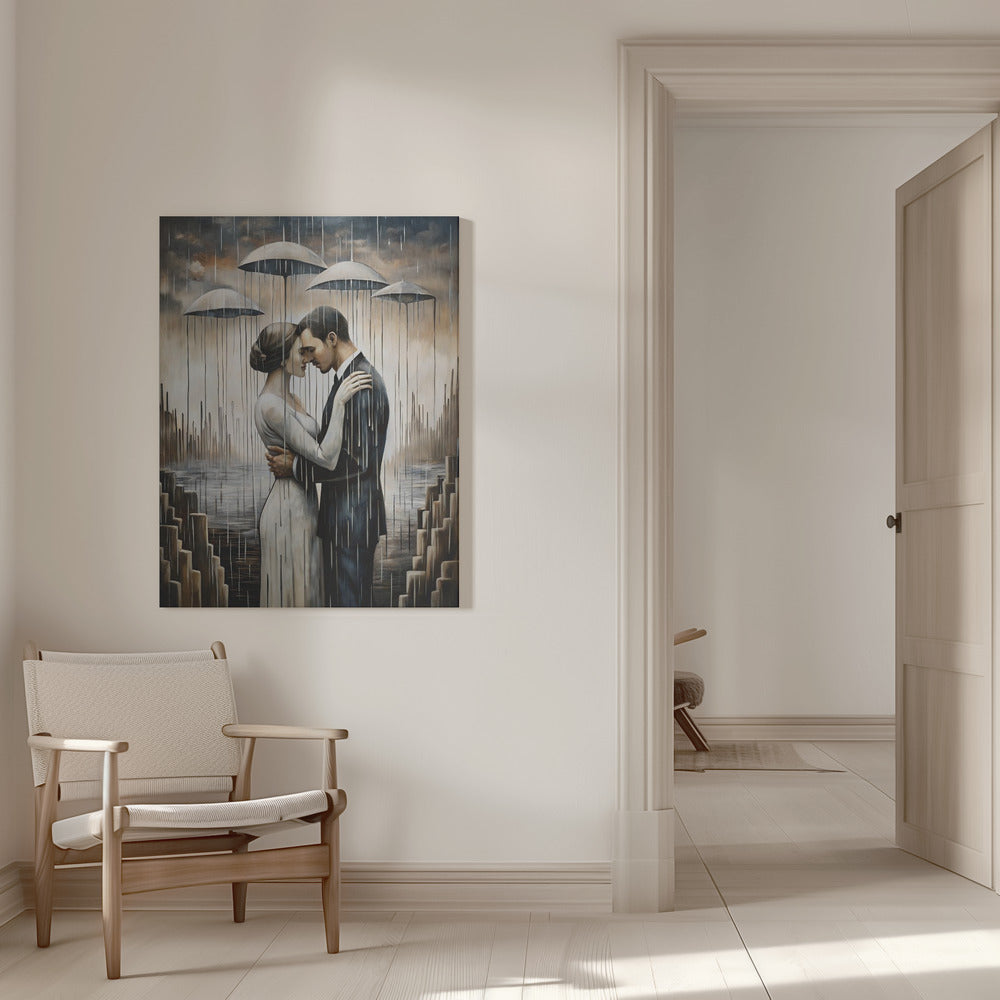 A Kiss Beneath the Floating Umbrellas-Wall Art