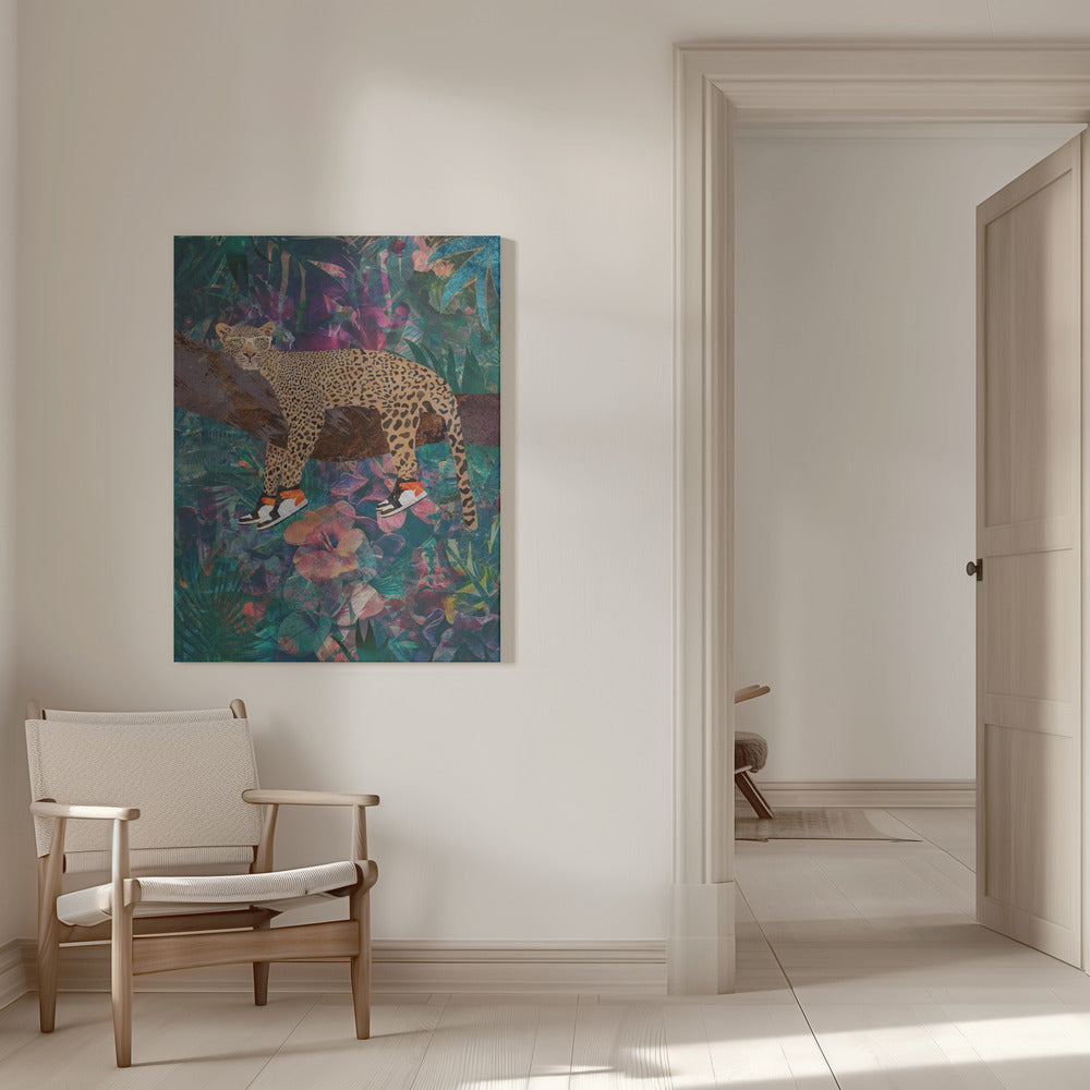 Wall art Tropical Floral Jungle - Leopard wearing shoes