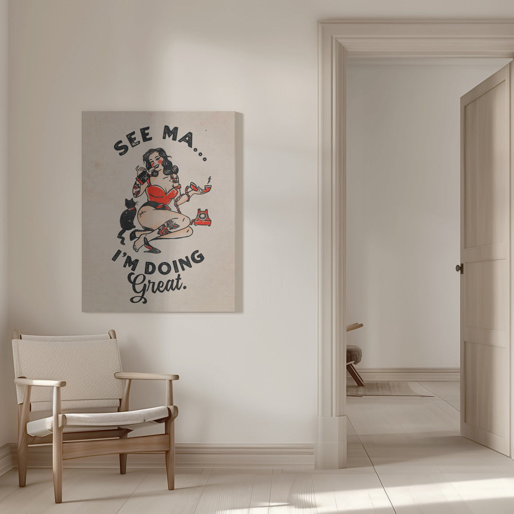 Wall art See Ma Poster Funny Vintage Pinup Girl &amp; Cat