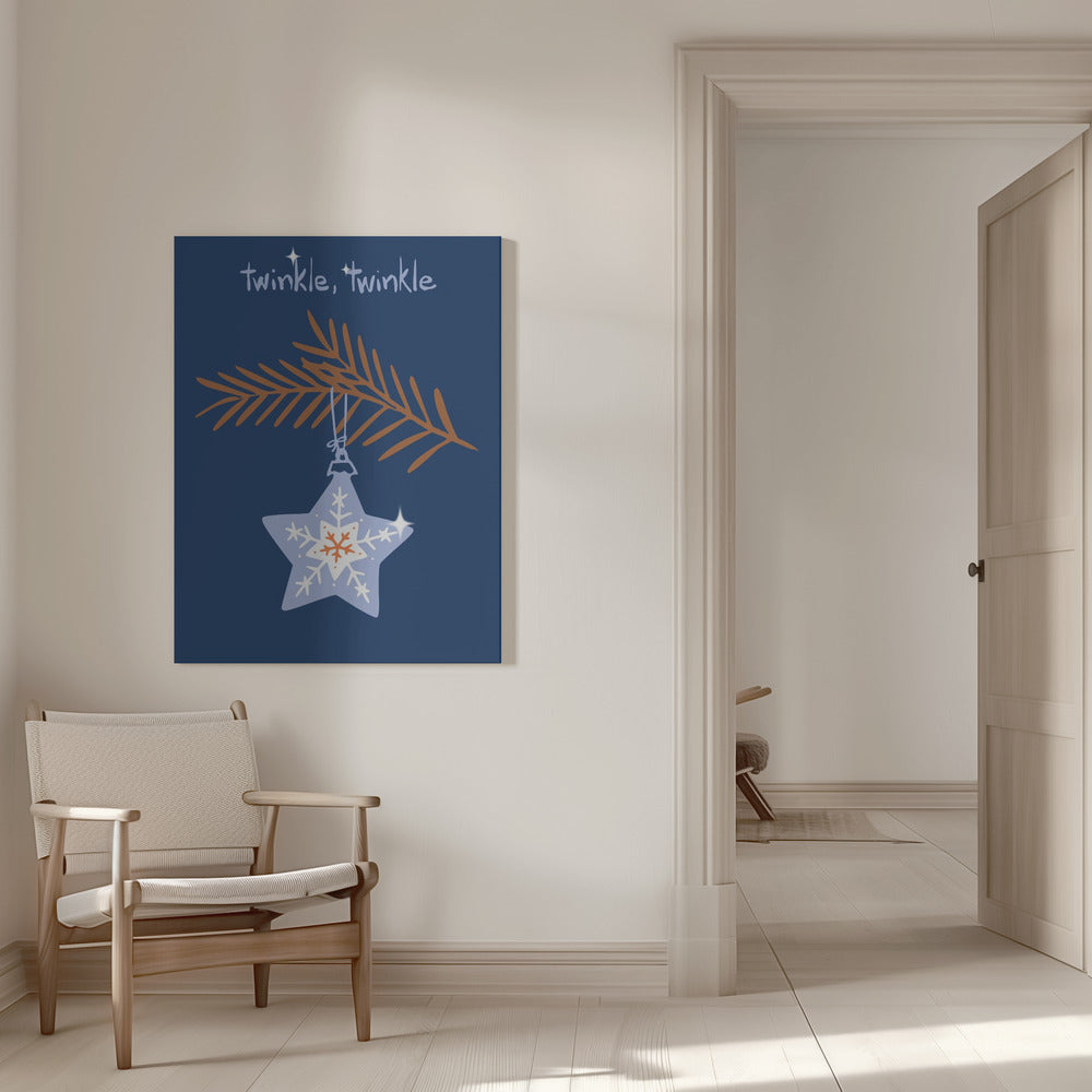 Wall art Cheerful twinkle Christmas star blue Canvas Print