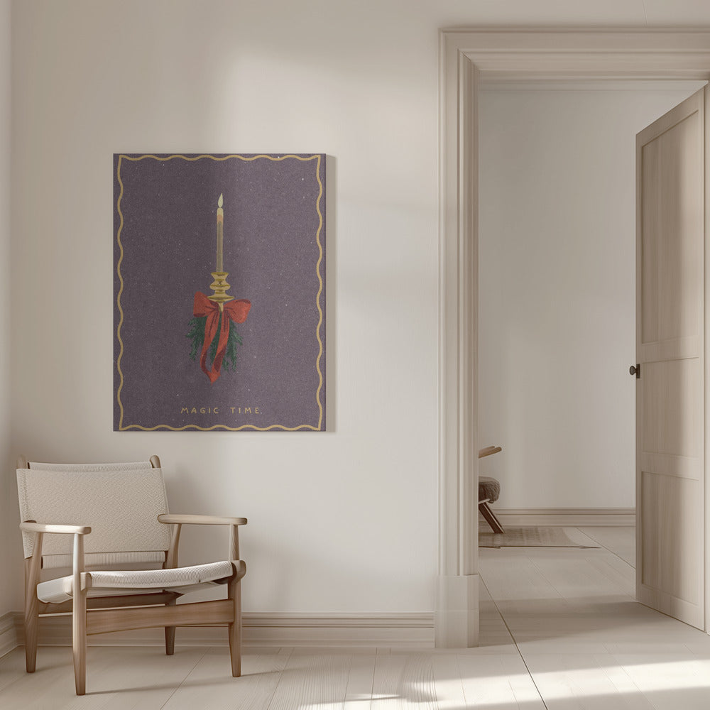 Wall art Candle with bow and spruce sprigs Canvas Print