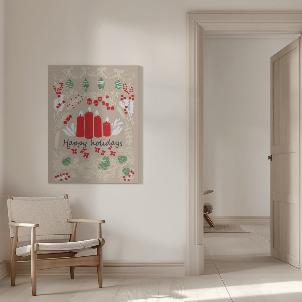 Wall art happy holidays - folk art illustration Canvas Print