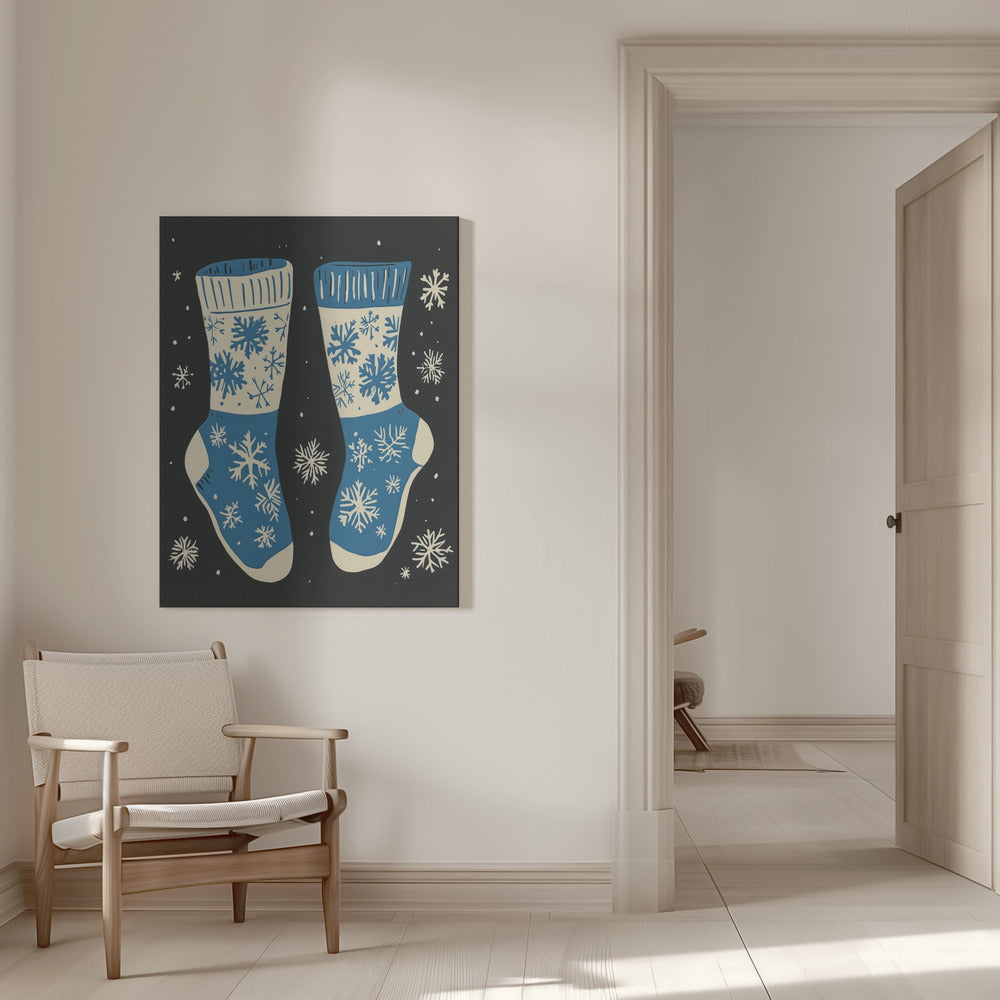 Wall art Vintage Socks Knittwear Blue On Black Canvas Print