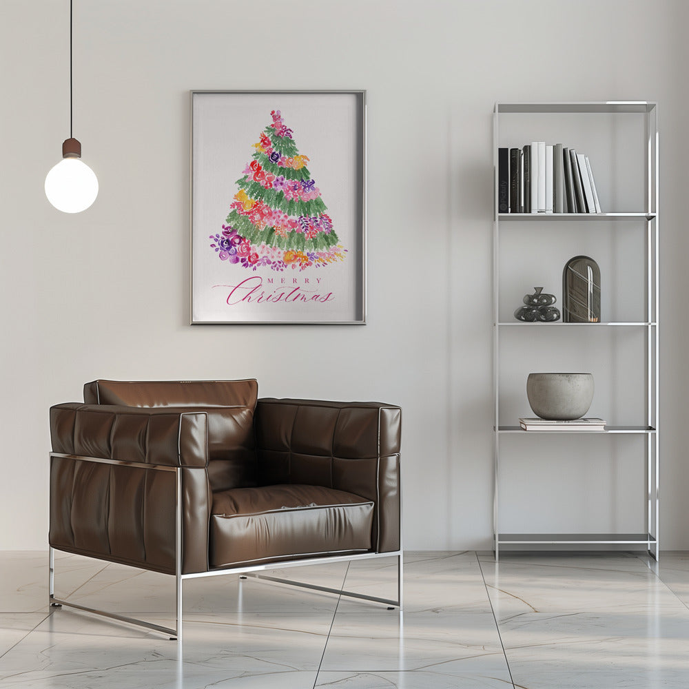 Wall art Floral Christmas tree in pink Canvas Print
