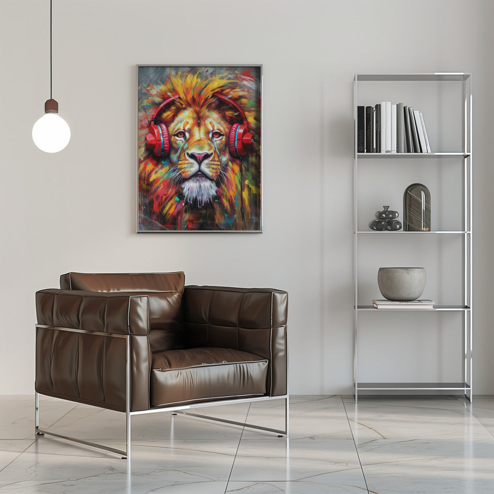 Wall art Lion With Headphones animal