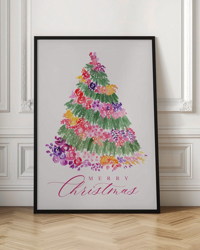 Wall art Floral Christmas tree in pink Canvas Print