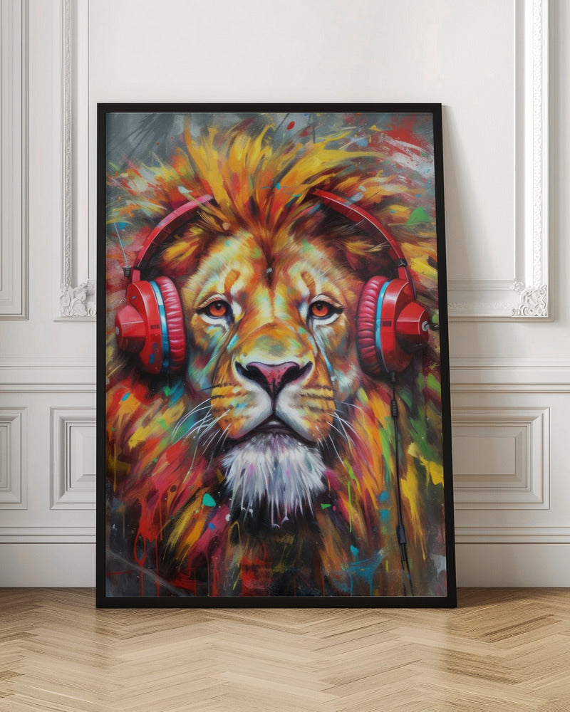 Wall art Lion With Headphones animal
