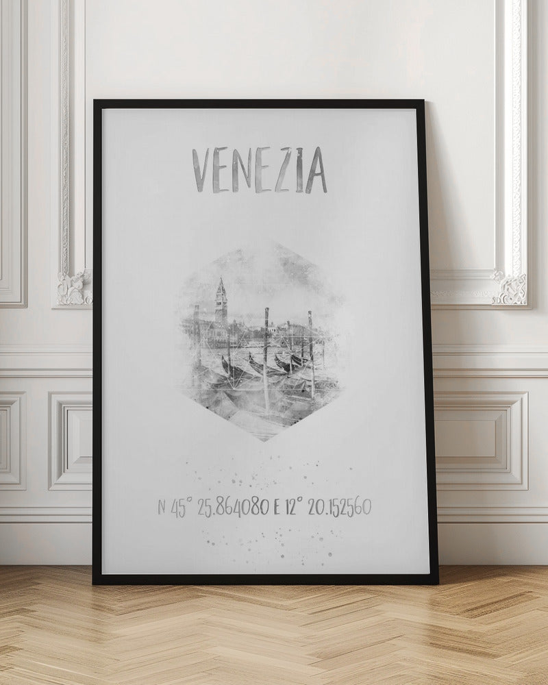Wall art Coordinates VENICE Grand Canal | monochrome watercolor