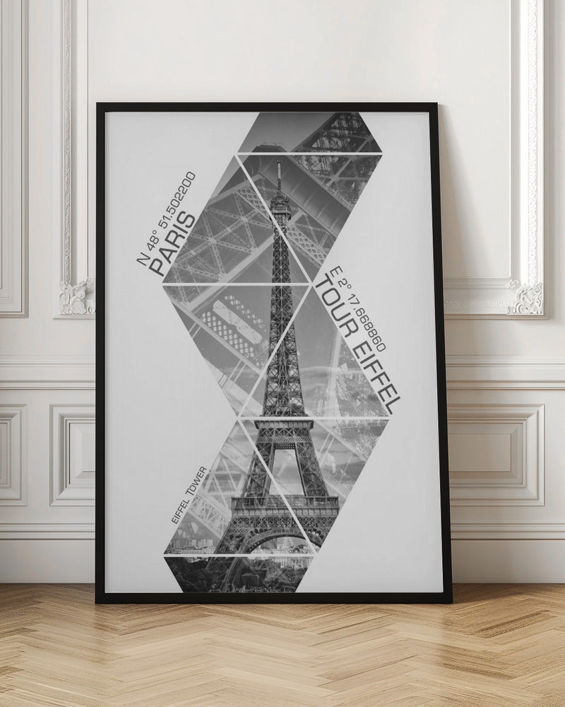 Wall art Coordinates PARIS Eiffel Tower | monochrome