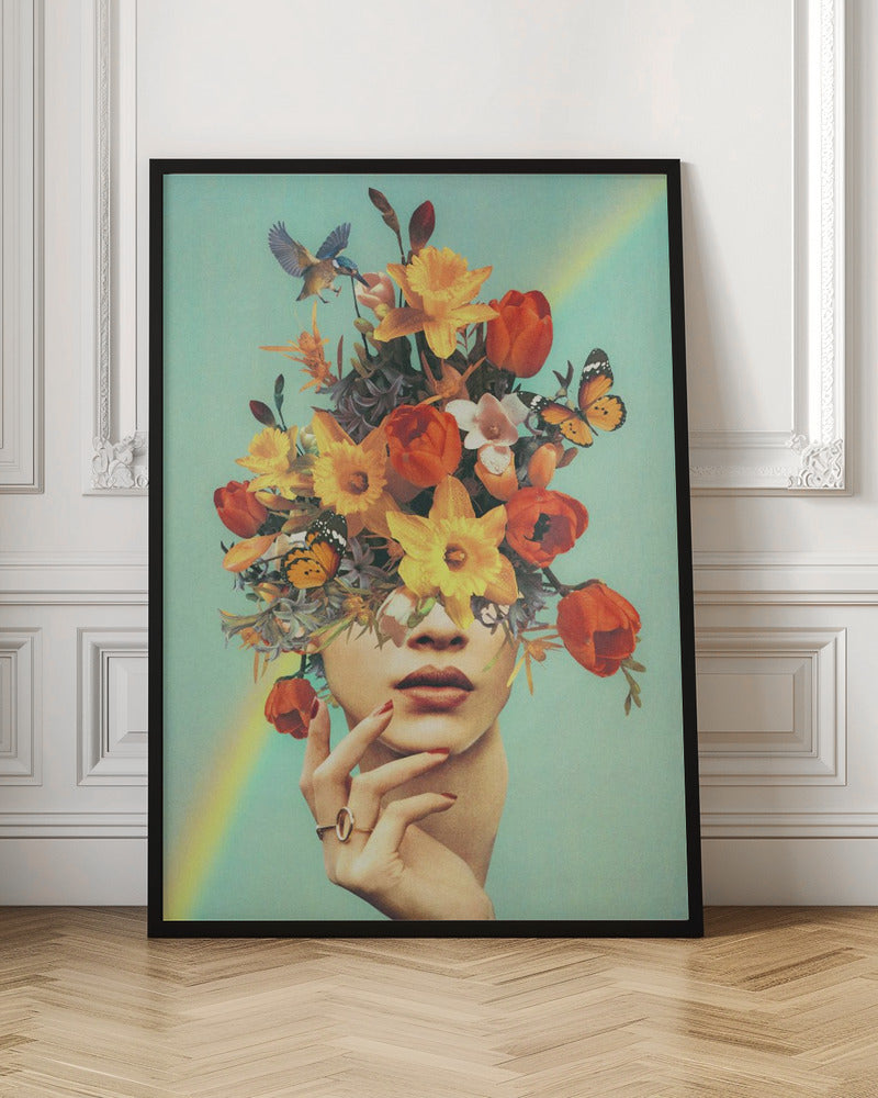 Wall art  Baby's in bloom - Rainbow, flowers, birds &amp; butterflies