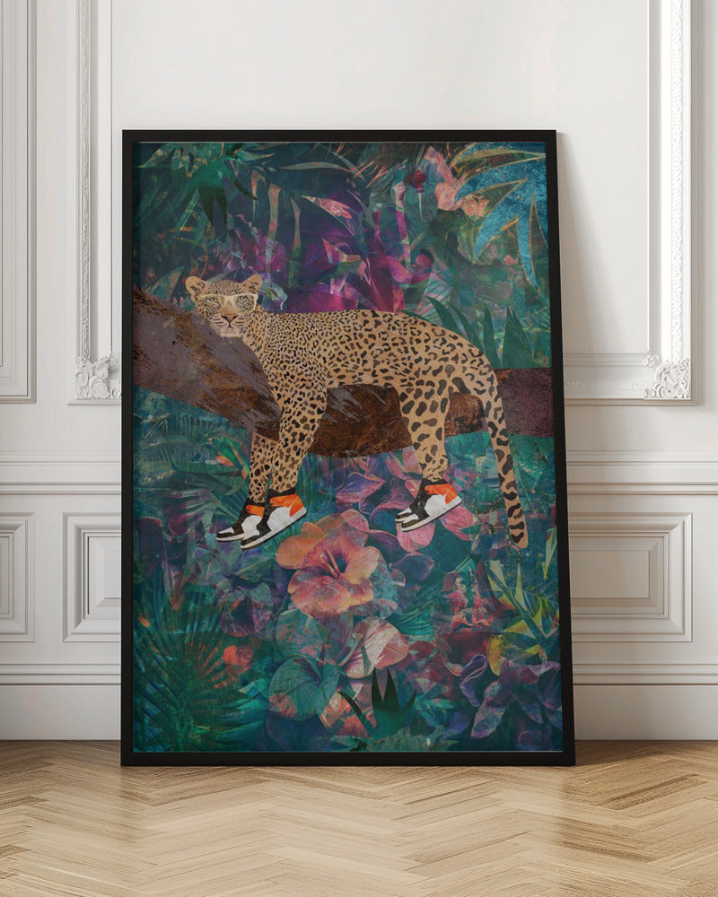 Wall art Tropical Floral Jungle - Leopard wearing shoes