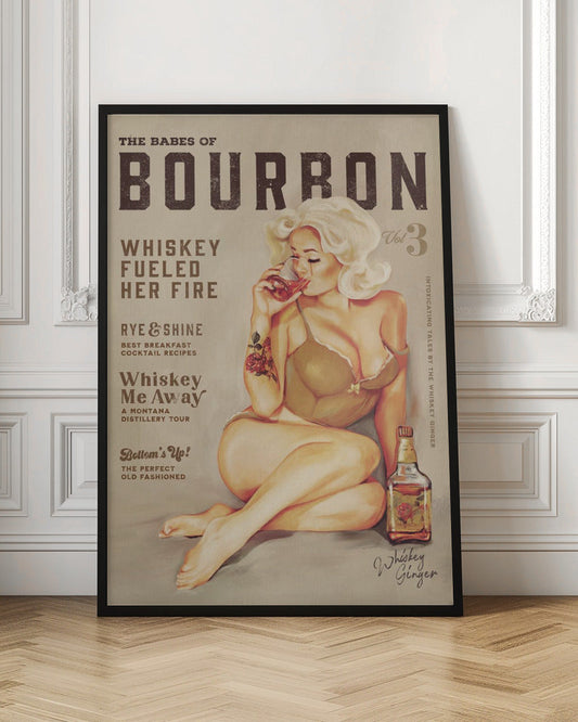 Wall art Babes of Bourbon Vol 3 Sexy Vintage Pin Up Girl Drinking Whiskey