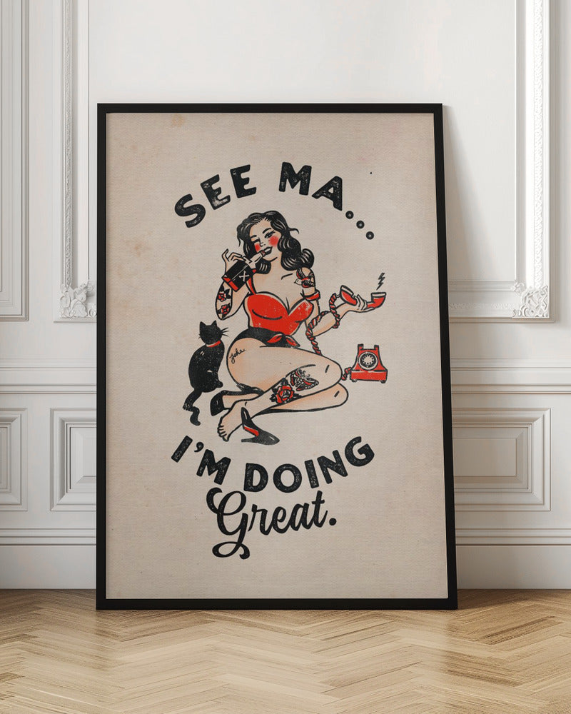 Wall art See Ma Poster Funny Vintage Pinup Girl &amp; Cat