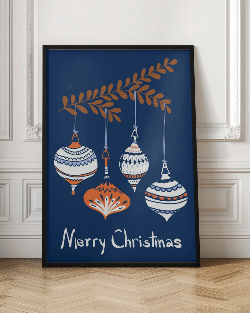 Wall art Cheerful little Christmas baubles blue Canvas Print