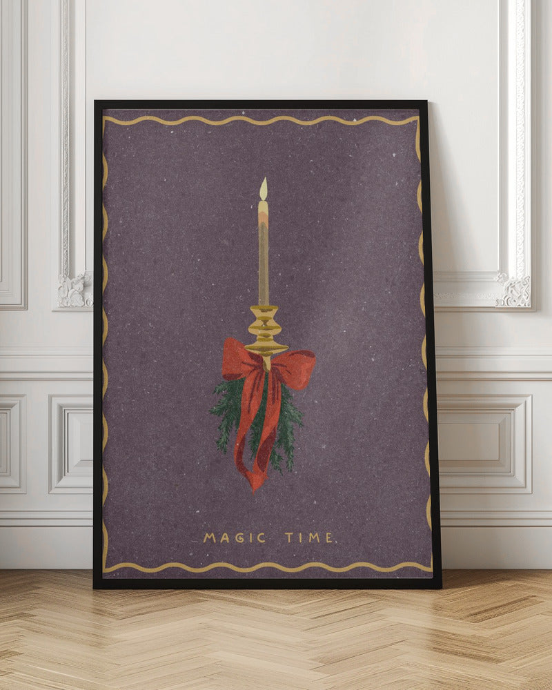 Wall art Candle with bow and spruce sprigs Canvas Print