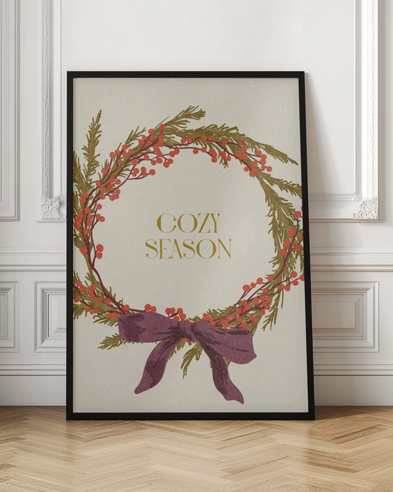 Wall art Cozy Season. Christmas wreath with bow Canvas Print