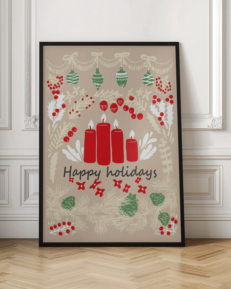 Wall art happy holidays - folk art illustration Canvas Print