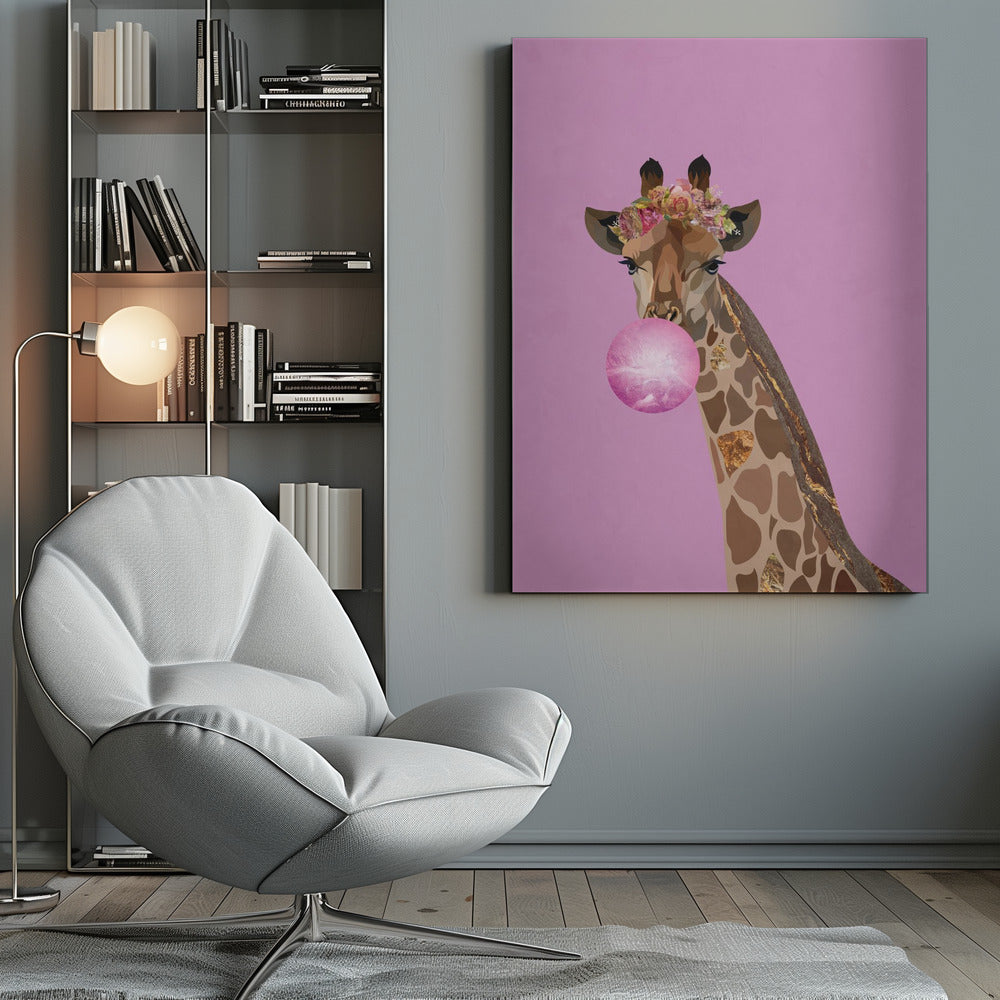 Wall art Giraffe pink bubblegum