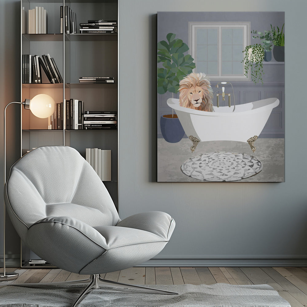 Wall Art Lion Takes A Bath Canvas Print