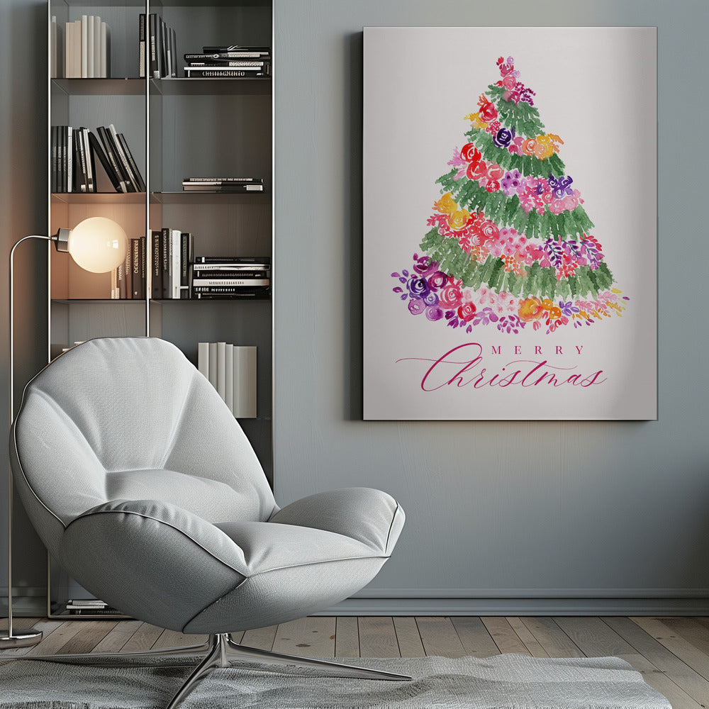 Wall art Floral Christmas tree in pink Canvas Print