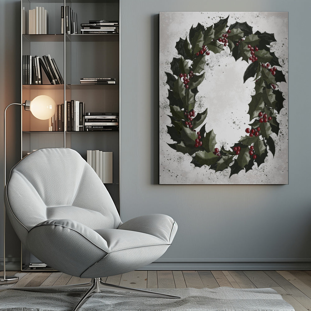 Wall art Splatters holly wreath Canvas Print