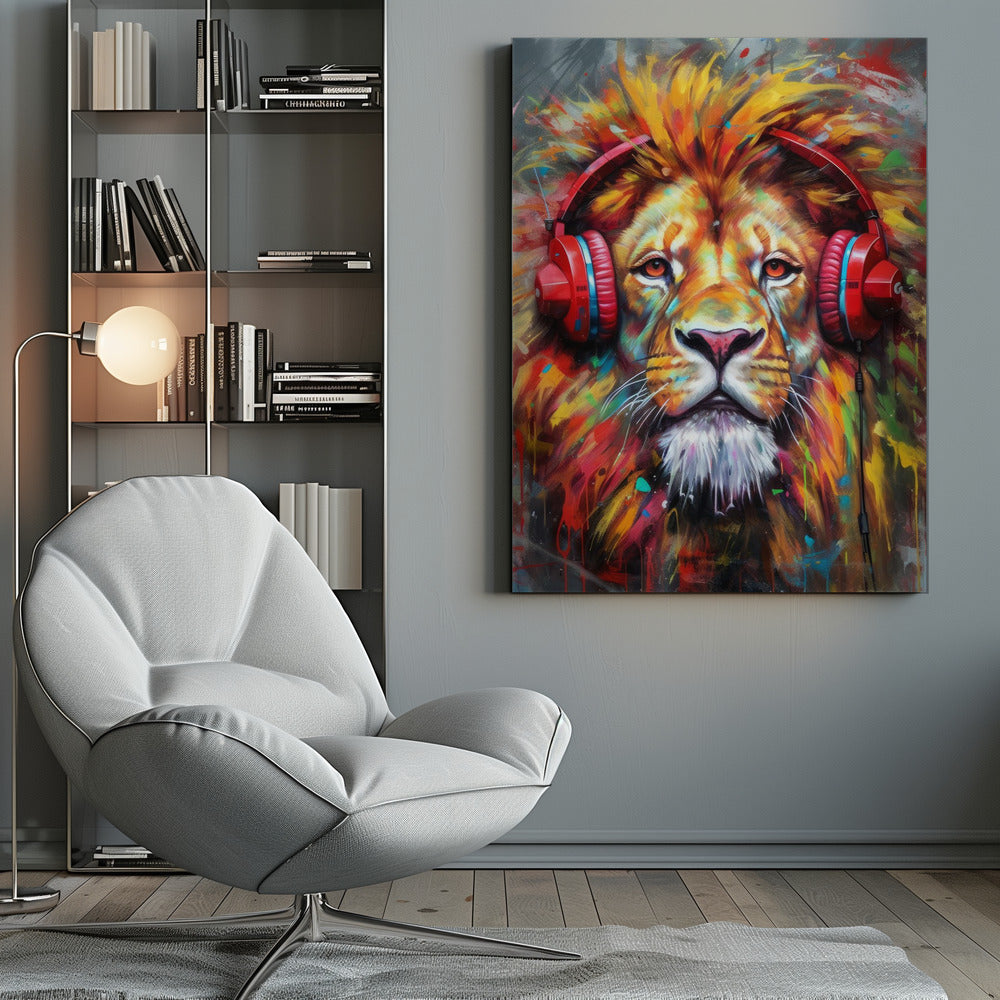 Wall art Lion With Headphones animal