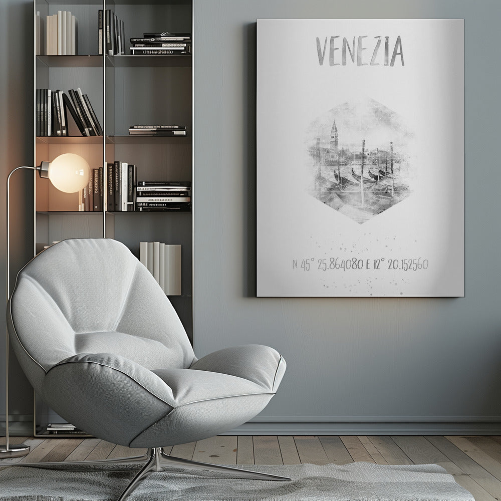 Wall art Coordinates VENICE Grand Canal | monochrome watercolor