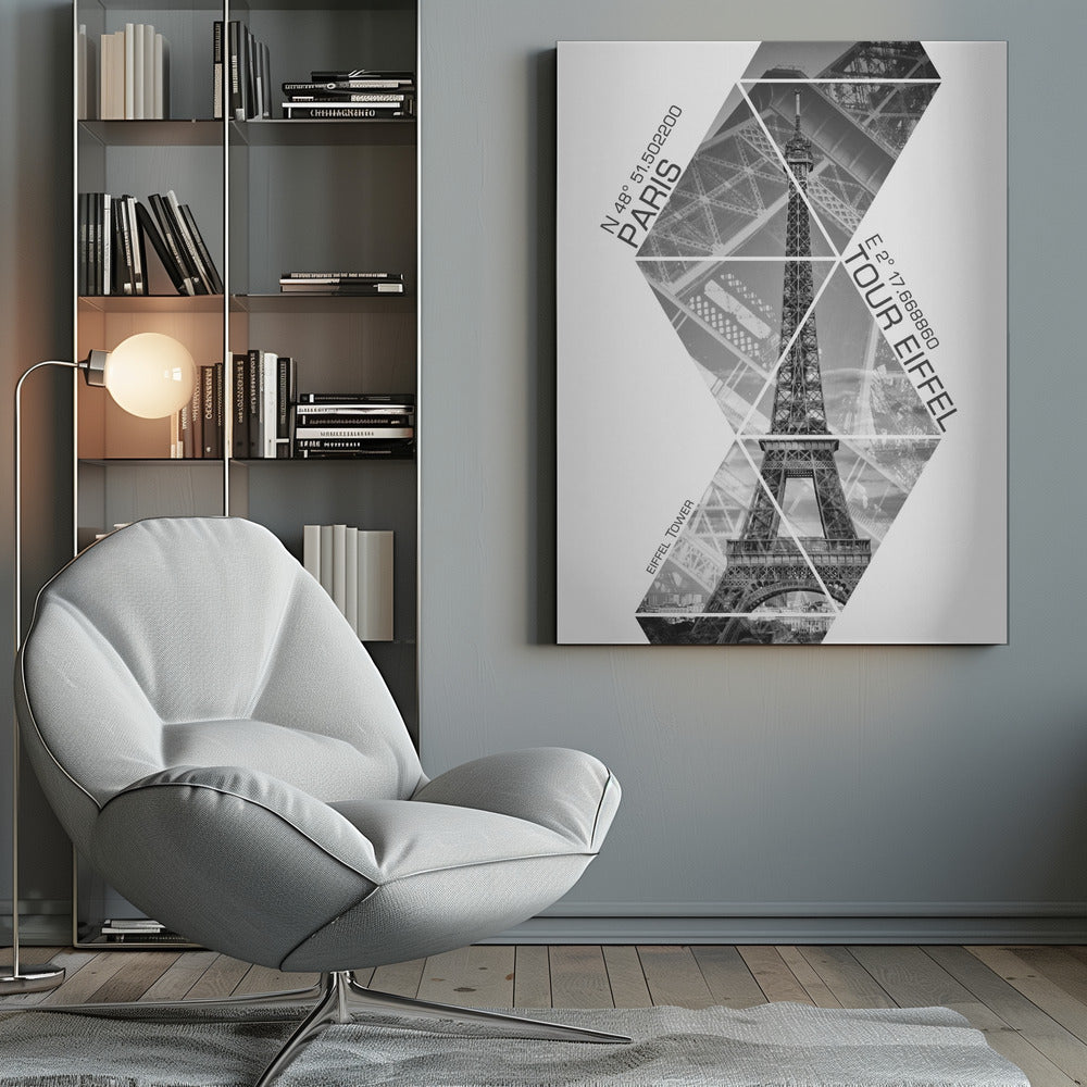 Wall art Coordinates PARIS Eiffel Tower | monochrome