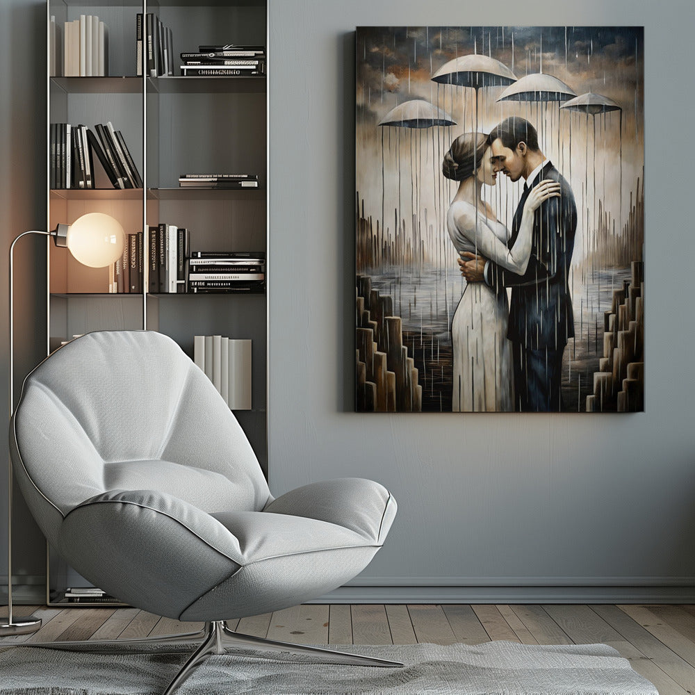 A Kiss Beneath the Floating Umbrellas-Wall Art