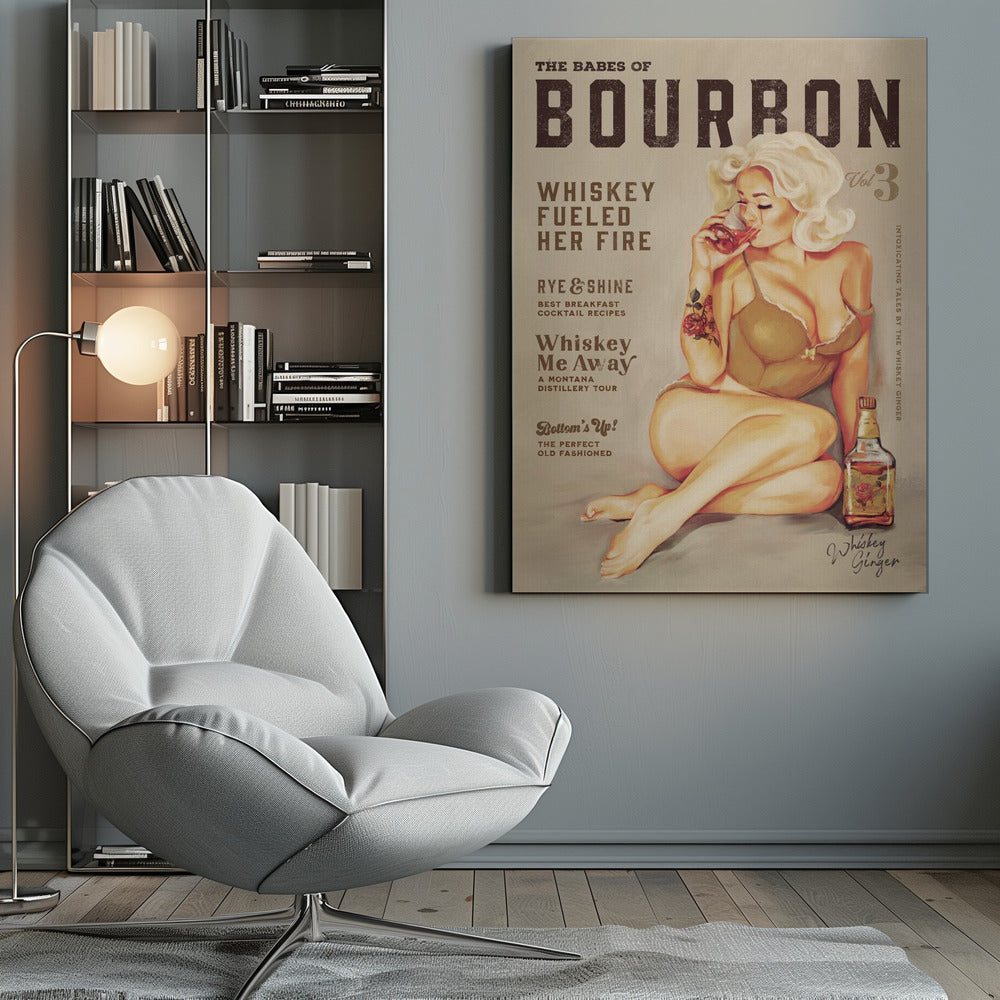 Wall art Babes of Bourbon Vol 3 Sexy Vintage Pin Up Girl Drinking Whiskey