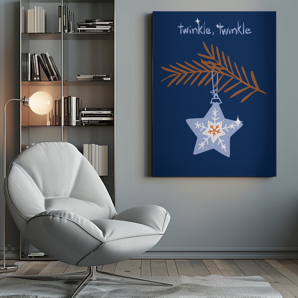 Wall art Cheerful twinkle Christmas star blue Canvas Print
