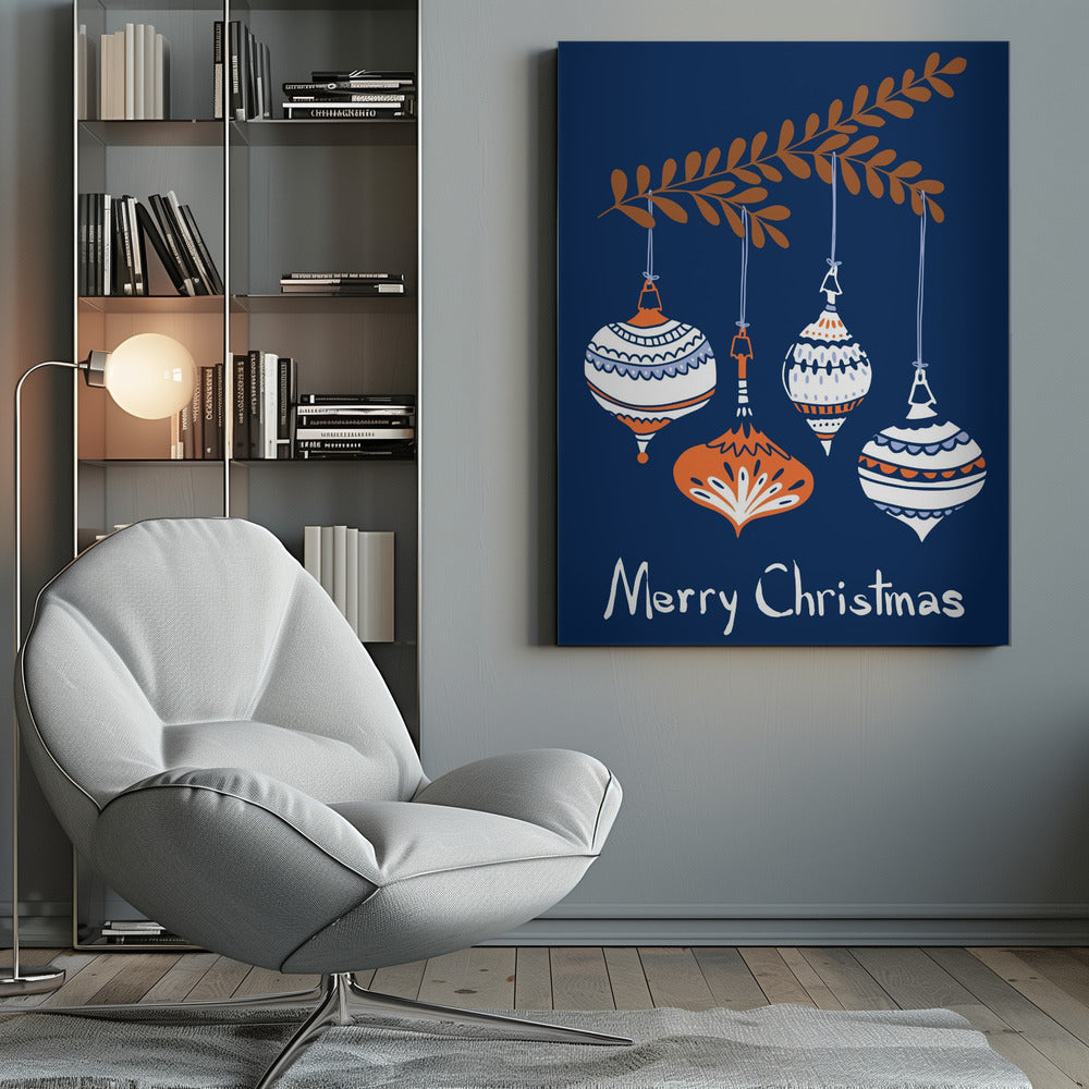 Wall art Cheerful little Christmas baubles blue Canvas Print