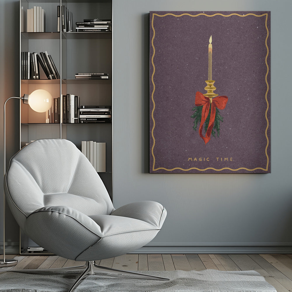 Wall art Candle with bow and spruce sprigs Canvas Print