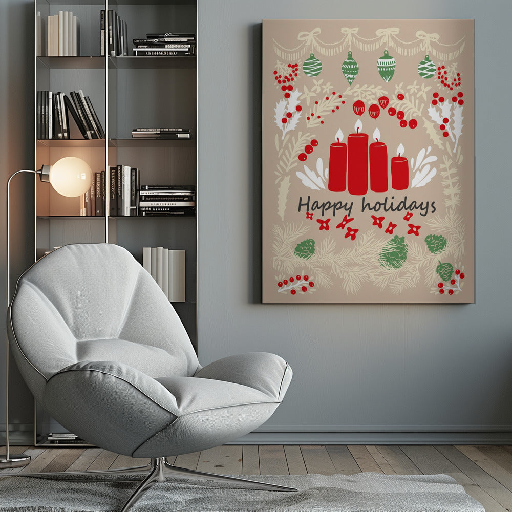Wall art happy holidays - folk art illustration Canvas Print