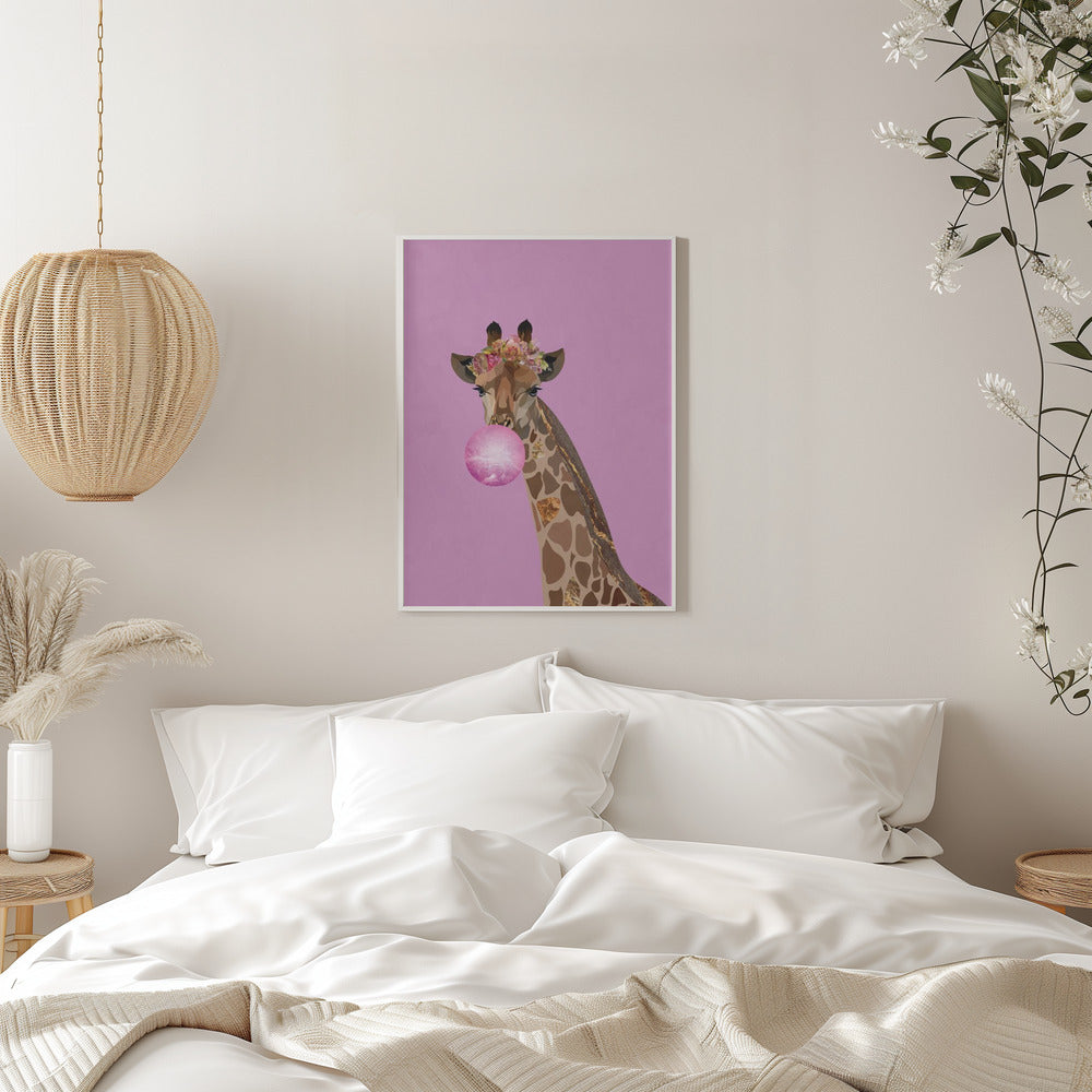 Wall art Giraffe pink bubblegum