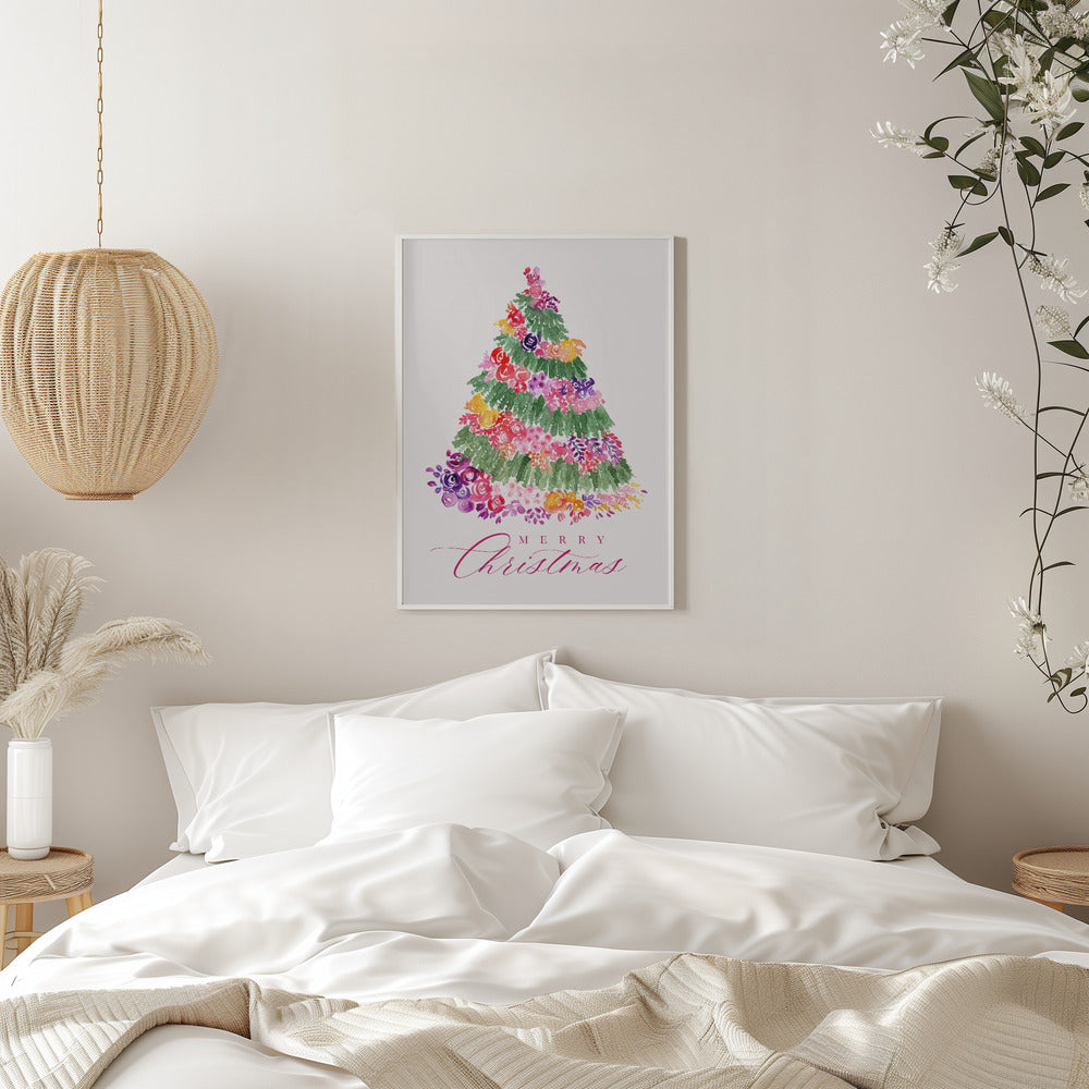 Wall art Floral Christmas tree in pink Canvas Print