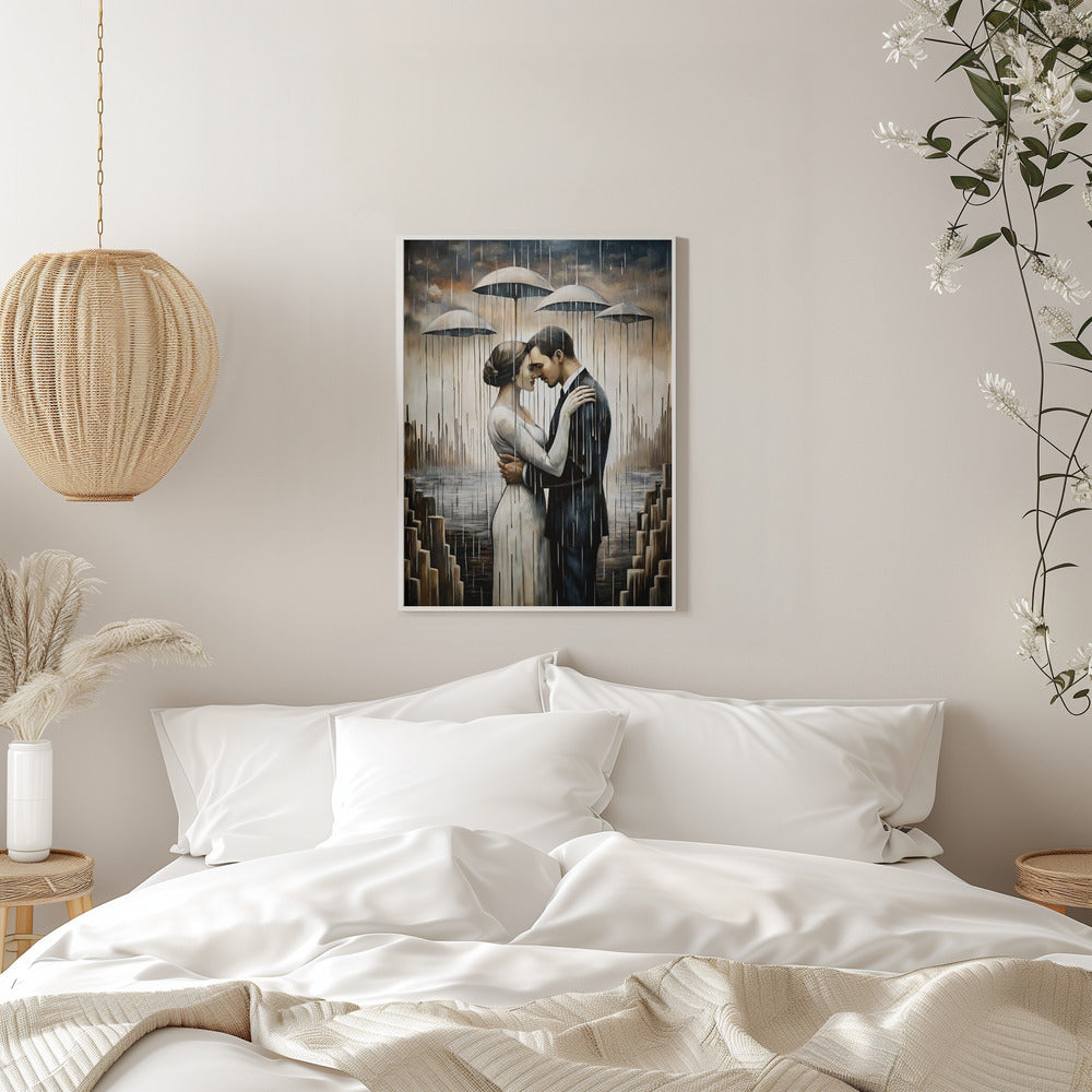 A Kiss Beneath the Floating Umbrellas-Wall Art