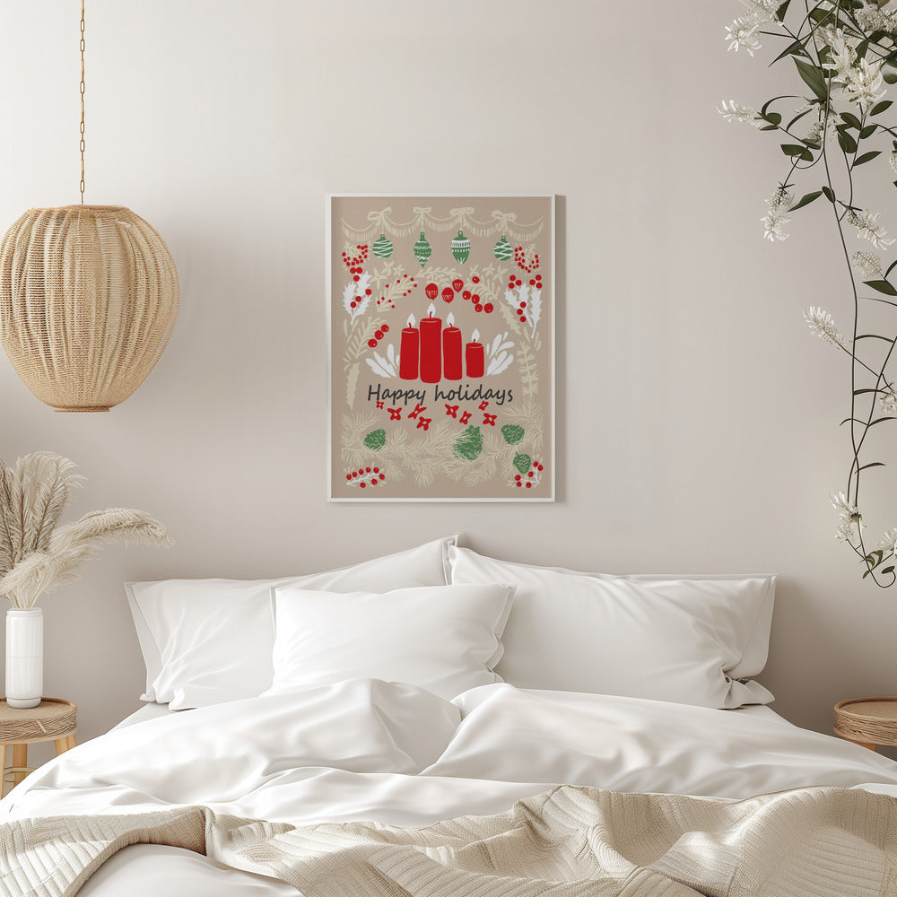 Wall art happy holidays - folk art illustration Canvas Print