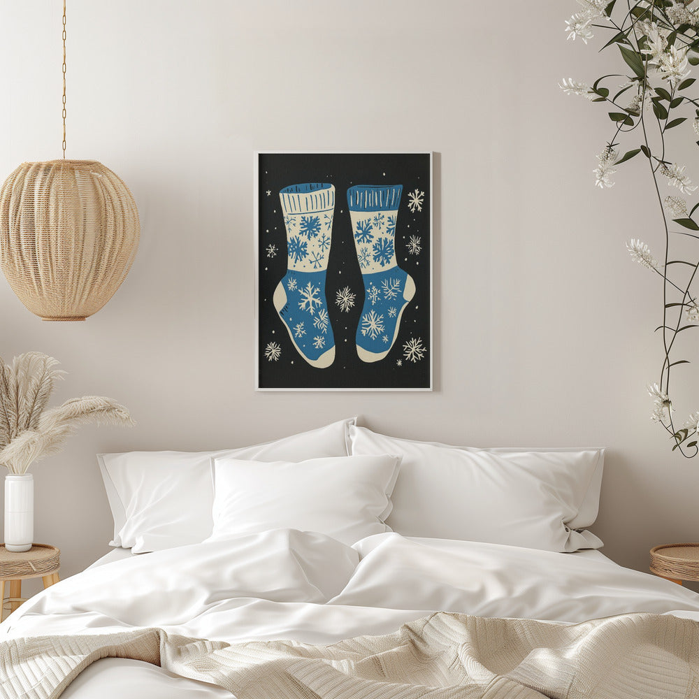 Wall art Vintage Socks Knittwear Blue On Black Canvas Print