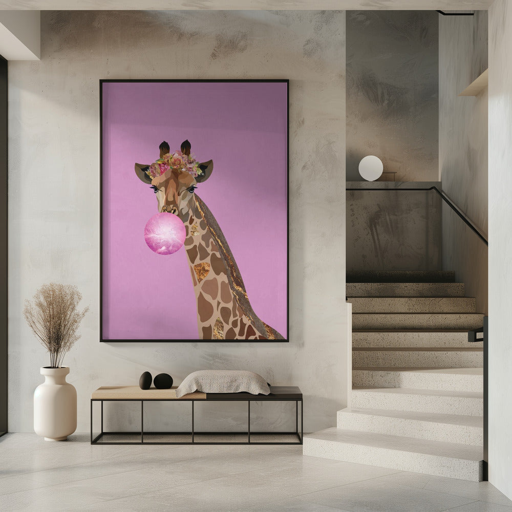 Wall art Giraffe pink bubblegum