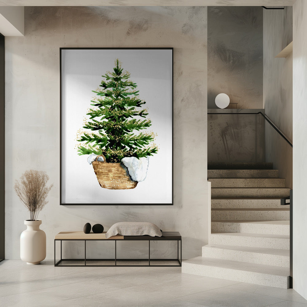 Wall art Cozy watercolor Christmas tree (2) Canvas Print