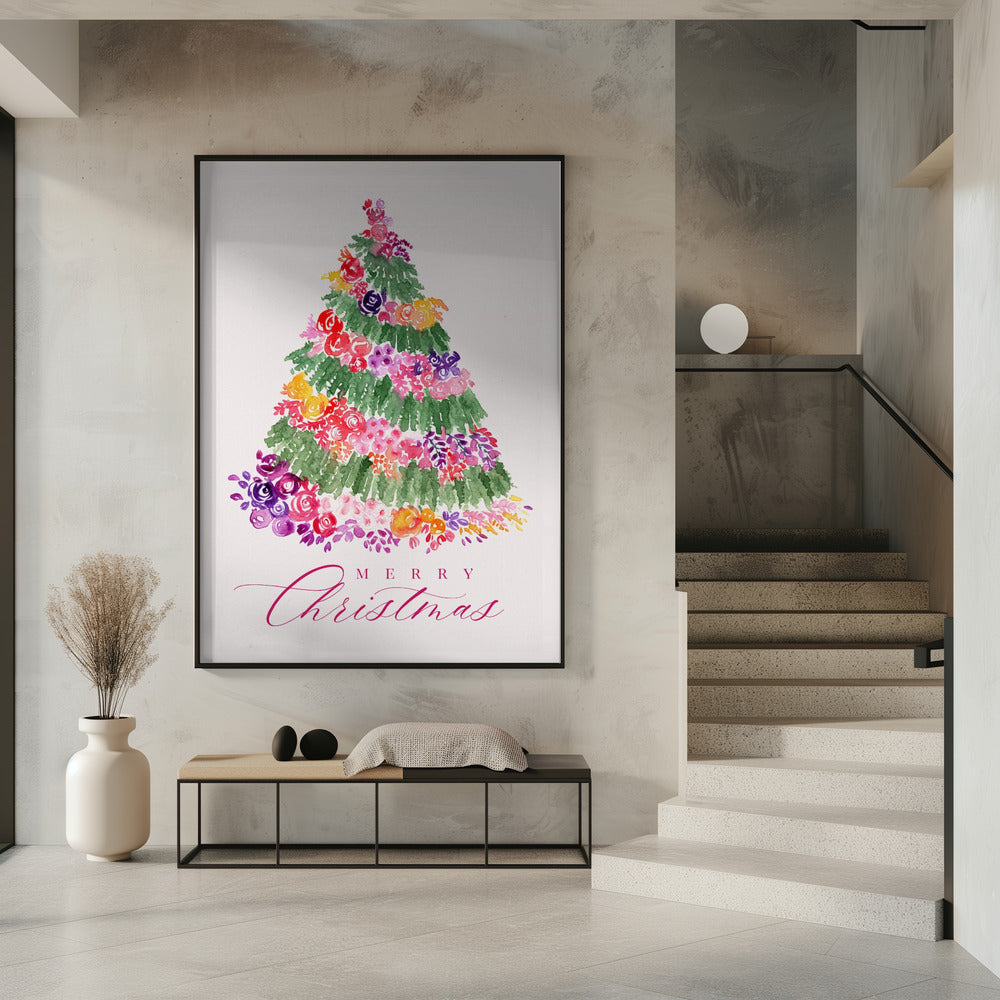 Wall art Floral Christmas tree in pink Canvas Print