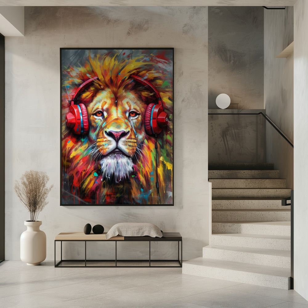 Wall art Lion With Headphones animal
