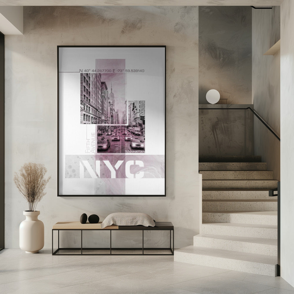 Wall art Poster Art NYC Fifth Avenue Traffic | pink marble