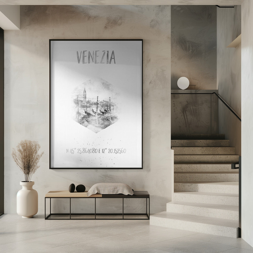 Wall art Coordinates VENICE Grand Canal | monochrome watercolor