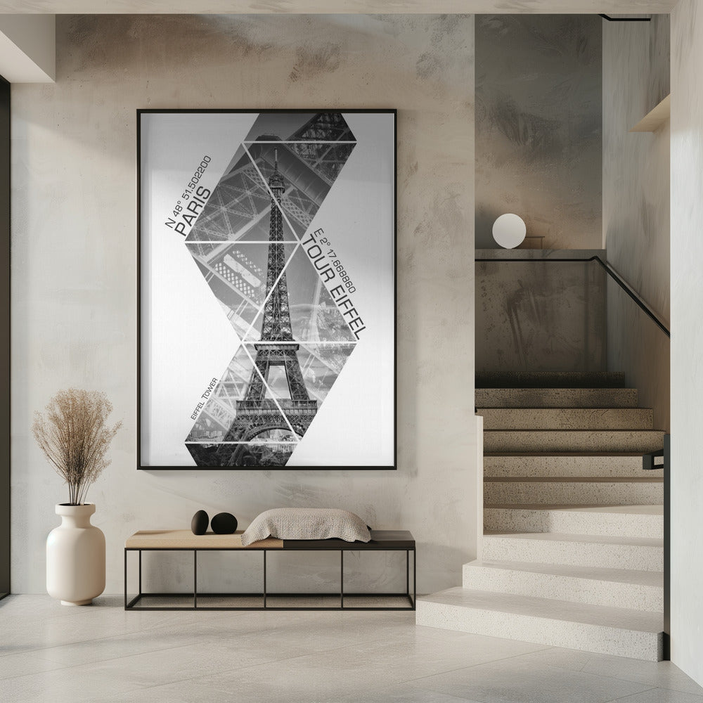 Wall art Coordinates PARIS Eiffel Tower | monochrome